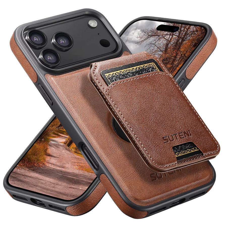 SUTENI 2-in-1 Kunstleder-Handyhülle mit Kartenhalter und Ständer für iPhone 17 Pro Max 16 Plus 15 14 13 in Blau oder Braun - Bild 2