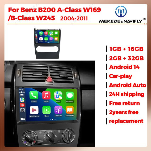 STRONGNAVI Android 14 Multimedia Player mit CarPlay und Android Auto sowie GPS für Benz B200 A-Klasse W169 und B-Klasse W245 (2004-2011), Schwarz - Bild 1
