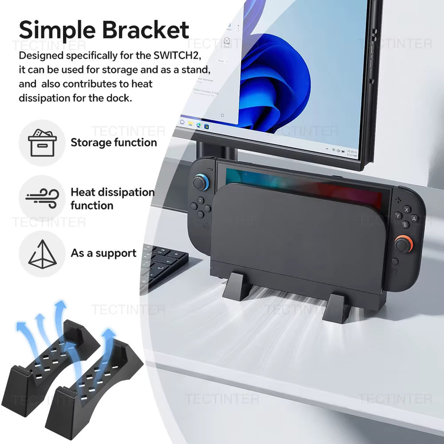 2er-Set Kühlhalterung für Nintendo Switch 2 Spielkonsole, schwarzer Ständer mit rutschfester Basis zur Desktop-Aufbewahrung - Bild 5