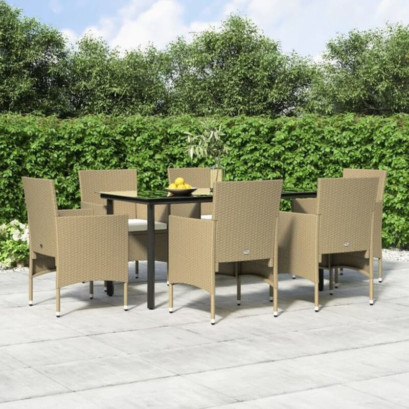 7-tlg. Gartenmöbel-Set aus Polyrattan mit Kissen in Beige und Schwarz von Vidaxl - Bild 1