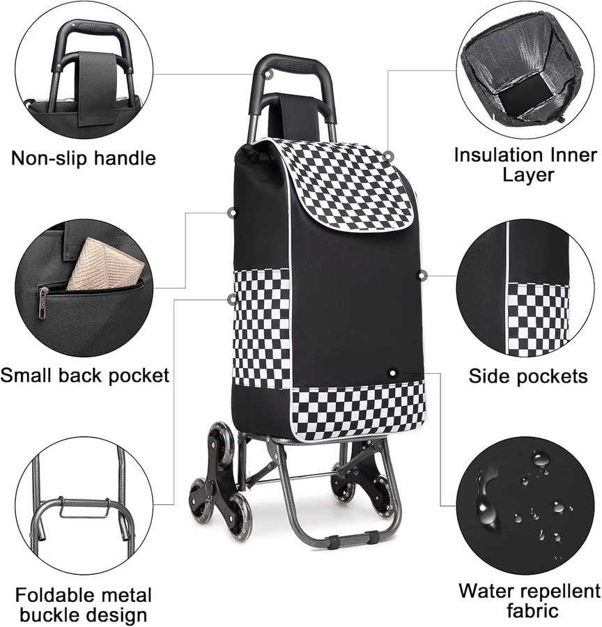 KONO Aluminium-Einkaufswagen mit abnehmbarer Isoliertasche, faltbar und treppensteigfähig, Blau - Bild 3