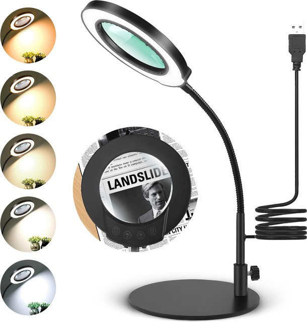 LED Schwanenhals-Nagellampe mit 10-facher Vergrößerung und Lupe, USB-Arbeitslampe mit Touch-Bedienung in Schwarz - Bild 1