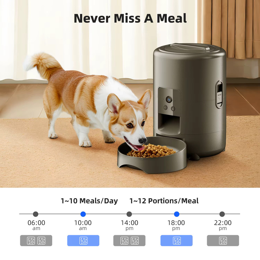 ZYfeeder Automatischer Haustierfutterspender mit Kamera und WLAN-App-Steuerung, 2L, Grau - Bild 6