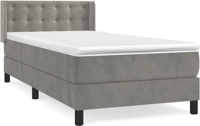 vidaXL Boxspringbett mit Matratze in Hellgrau, Hybridbett aus Samt und Massivholz, B/T: 90 x 200 cm - Bild 1