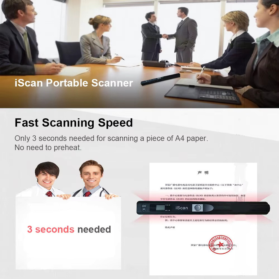 iScan Tragbarer Mini-Handdokumentenscanner A4 für JPG und PDF in Schwarz und Silber mit 300/600/900 DPI - Bild 3