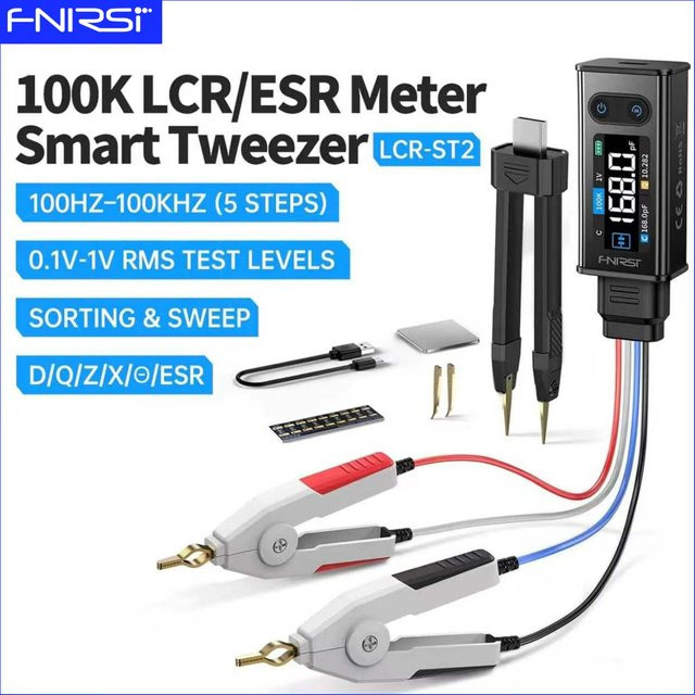 FNIRSI LCR-ST2 Tragbare LCR-Testpinzette in Schwarz für Präzisionsmessungen von LCR ESR SMD 100Hz-100kHz mit Kelvin-Clip - Bild 1
