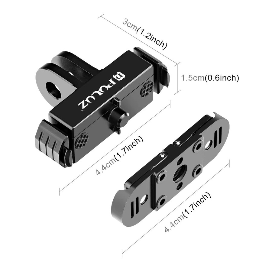 PULUZ Magnetische Schnellwechsel-Montagebasis für GoPro MISSION 1/1 PRO in Schwarz mit Plattenadapter, 1/4-Zoll-Schraube und Klappfinger für Action-Cameras - Bild 2