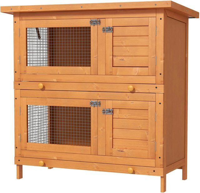 PawHut Kaninchenstall aus Tannenholz in Gelb, B/T/H: 90 x 45 x 90 cm - Bild 1