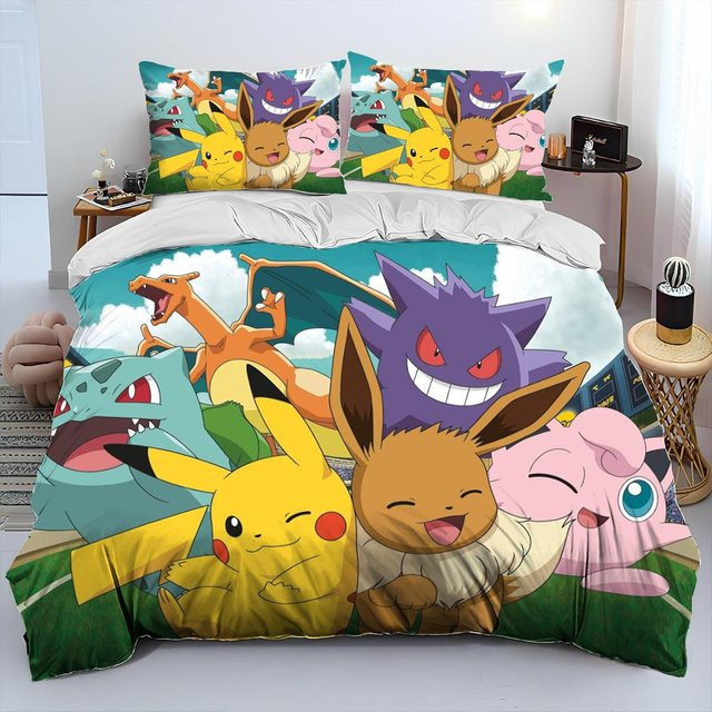 Gu Tao Pokemon Pikachu 3D Cartoon Bettwäsche Set mit Bettbezug und Kissenbezug, Mehrfarbig, B/H: 140 x 210 cm - Bild 1