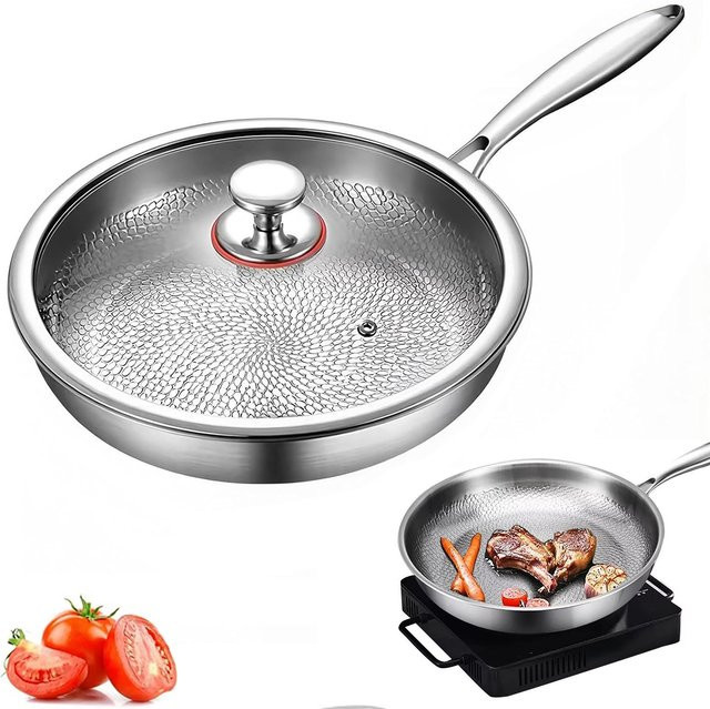 DWiusty Titan-Wok Pfanne mit Glasdeckel, antihaftbeschichtet, Silber/Gelb, Durchmesser: 30 cm - Bild 1