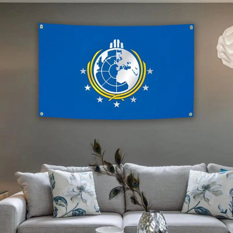 Super Earth Flag Helldivers Außenbanner aus Polyester für Gartenwand und Dekoration, Blau, B/H: 152,4 x 91,44 cm - Bild 1