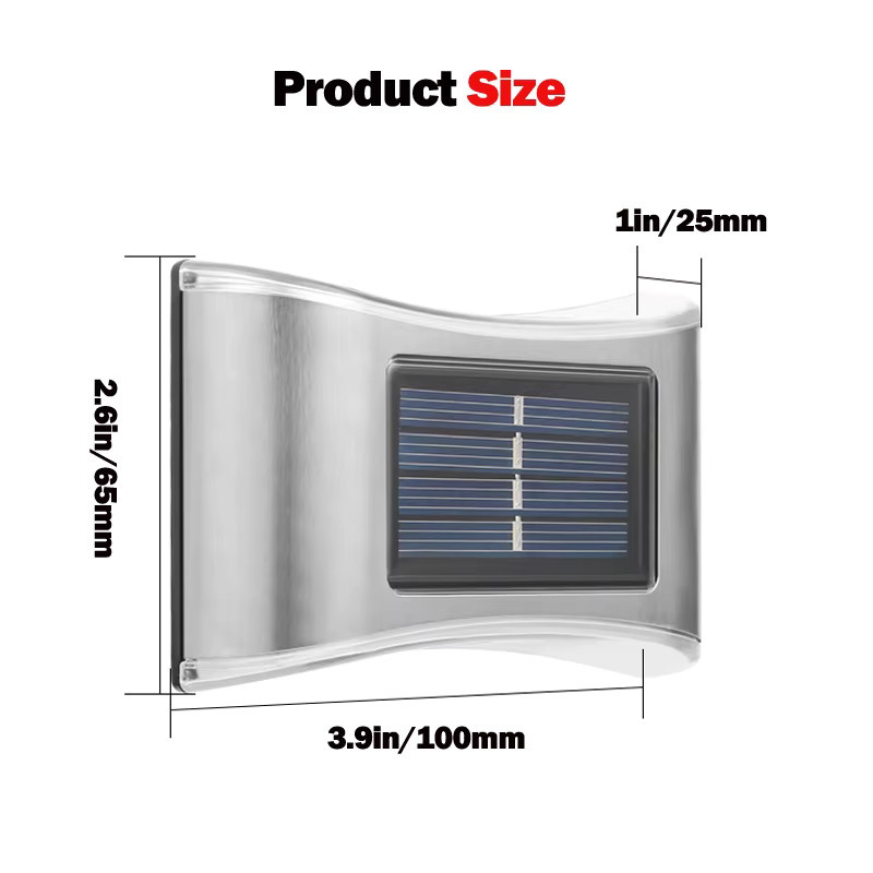 DOUWENXI Solar Wandleuchte aus Edelstahl in Silber mit Up/Down LED Beleuchtung, wasserdichte Außenwandleuchte für Garten und Zaun, Warmweiß - Bild 3