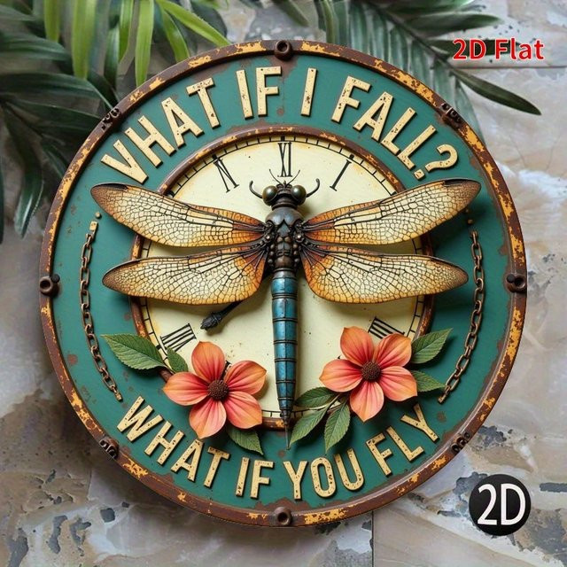 Rundes Wandschild aus Metall von Potdemiel mit Libelle im Vintage-Design, Durchmesser: 20 cm - Bild 1