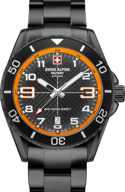Swiss Alpine Military Herrenuhr, Quarz, Edelstahl, Schwarz, 42 mm, 10 ATM - Bild 1