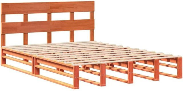 vidaXL Massivholzbett aus Kiefernholz in Wachsbraun, rustikales Doppelbett ohne Matratze, B/T/H: 150 x 202 x 82 cm - Bild 1