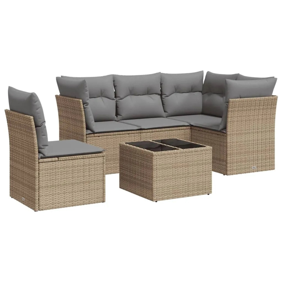 vidaXL 6-teilige Garten-Sofagarnitur in L-Form aus Poly-Rattan in Beige-Grau mit Tisch und Polsterkissen - Bild 2