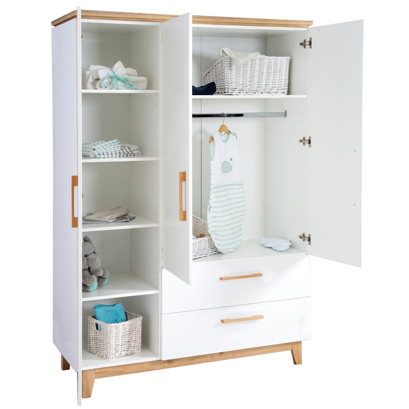 Roba Kleiderschrank Finn 3-türig weiß mit Soft-Close-Technik und integrierten Schubladen B/T/H: 134,5 x 55,0 x 200,0 cm - Bild 2