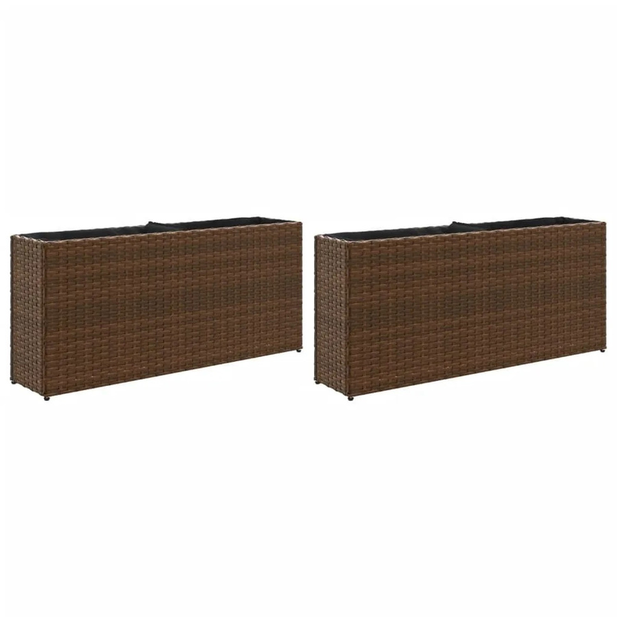 vidaXL Pflanzkübel Set aus Poly Rattan mit 2 Töpfen, Braun, B/T/H: 90 x 20 x 40 cm - Bild 2