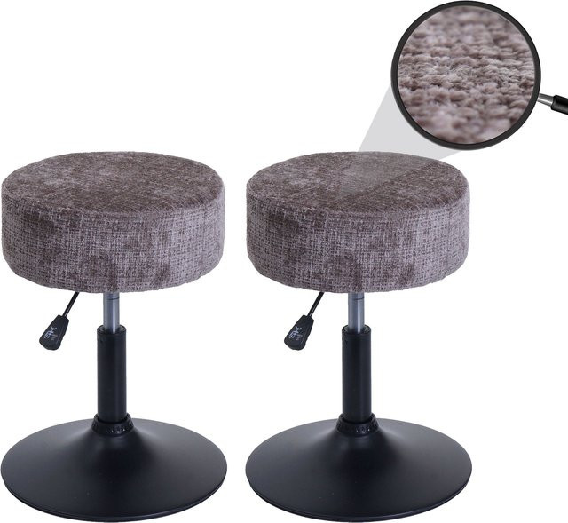 2er-Set MCW Sitzhocker C22 höhenverstellbar und drehbar aus Stoff Chenille in Braun, Durchmesser: 37 cm - Bild 1