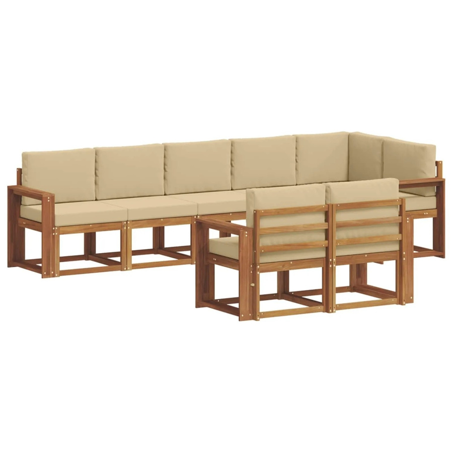 vidaXL Outdoor-Sofagarnitur L-Form aus Akazienholz mit Kissen in Natur und Beige - Bild 2
