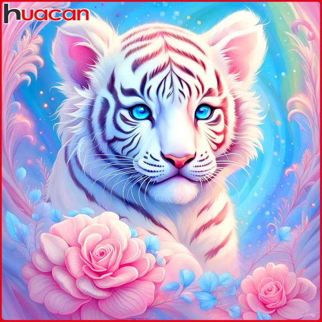 Huacan Diamantgemälde Tiger und Blumen Wanddekoration Multicolour B: 20 cm, H: 20 cm - Bild 1