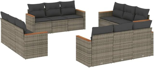 vidaXL 12-teilige Garten-Sofagarnitur aus Poly-Rattan mit Kissen in Grau - Bild 1