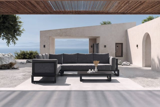 OUTFLEXX Manhattan Garten-Ecklounge für 6 Personen mit Beistelltisch, Anthrazit, Aluminium und UV-beständigem Polyester - Bild 1