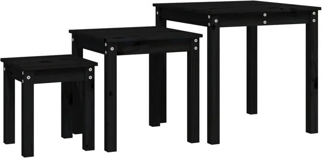 vidaXL Satztische 3er Set aus massivem Kiefernholz in Schwarz mit modernem Design - Bild 1