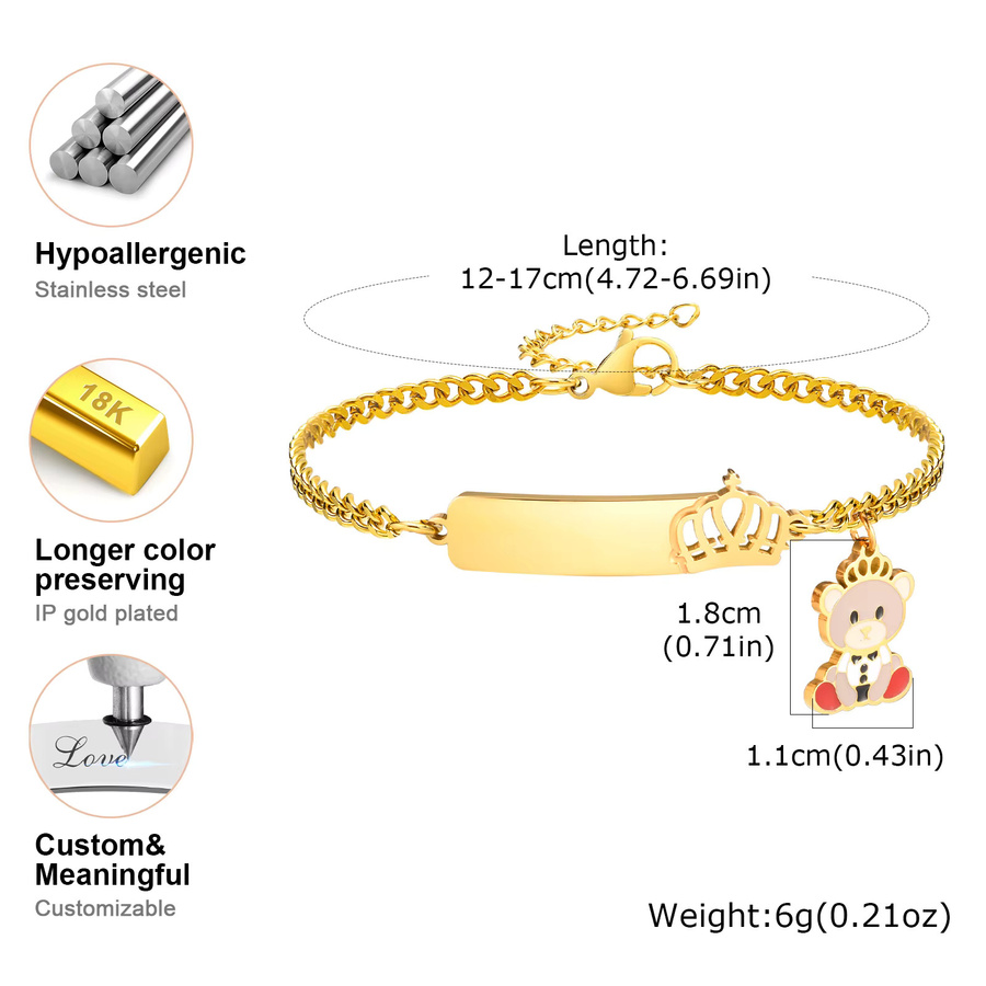 Vnox Armband, Edelstahl, Gold, Kinder, Bären-Charm - Bild 2