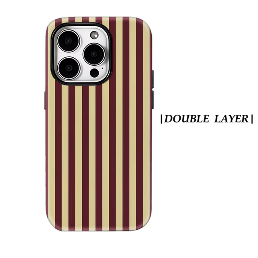 Potdemiel Handyhülle mit vertikalen Streifen in Burgunderrot und Beige für iPhone 17 16 15 14 13 Pro Max Plus, robuste doppelschichtige Magnet-Hülle - Bild 5