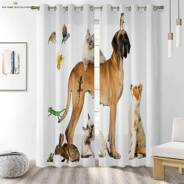 Yiran Furniture Dekorative Vorhänge mit Cartoon Waldtier-Print für Kinderzimmer und Wohnzimmer, 2er-Set, Weiß, Breite: 100 cm, Höhe: 240 cm - Bild 1