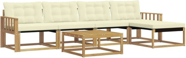 vidaXL Outdoor-Sofagarnitur 6-teilig aus Akazienholz und Textilene in Weiß und Beige mit UV-beständigen Polstern - Bild 1