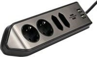 Brennenstuhl estilo Eck-Steckdosenleiste 4-fach mit USB-Ladefunktion, schwarz-silber, H 300 x B 100 x T 70 mm - Bild 1