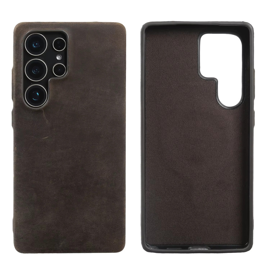 Echtleder-Schutzhülle mit Crazy-Horse-Muster für Samsung Galaxy S25 Ultra S24 FE S23 Plus S22 S21 S20 Note 20 Ultra in Braun - Bild 2