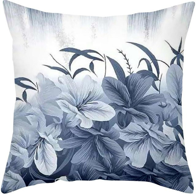 JMG Clothing Zierkissenbezug mit blau-weißem Blumendekor aus Polyester, B/B/H: 45 x 45 x 0 cm - Bild 1