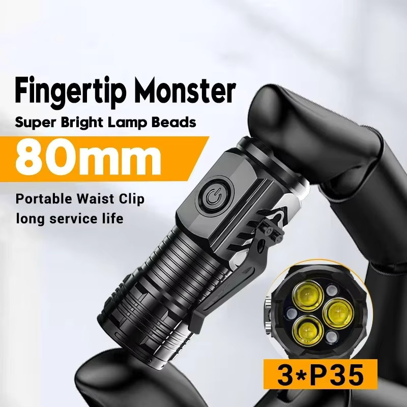ESMARTER Mini LED-Taschenlampe in Schwarz, wiederaufladbarer Notfall-Scheinwerfer mit Stiftclip aus Metall - Bild 3
