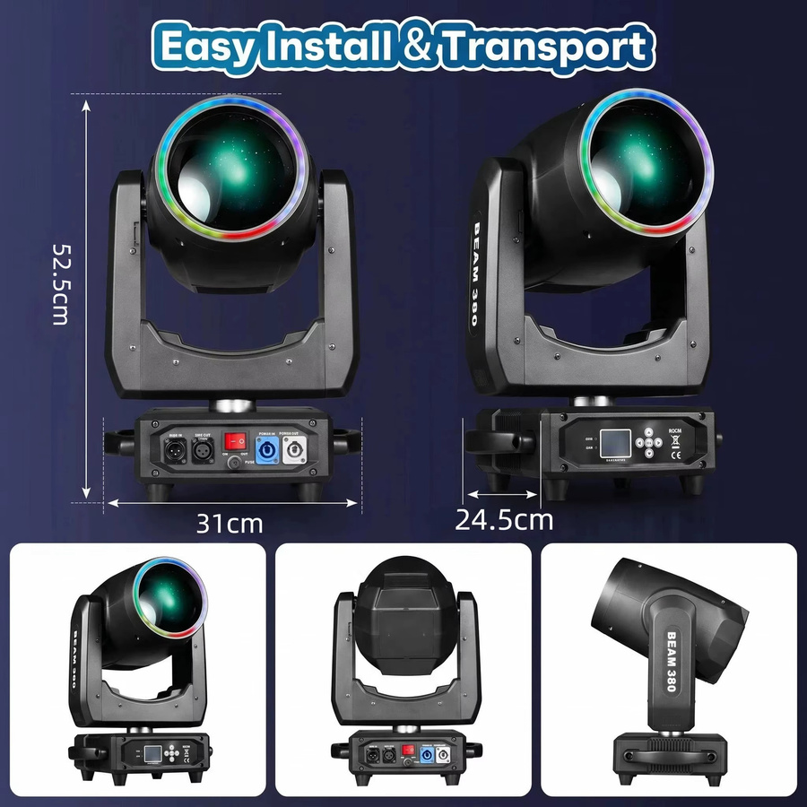 DJXFLI Moving Head DJ-Beleuchtung 380W mit Halo-Effekt, RGB LED, 8/48 Prismen, Zoom, Bar, Beam, Spot, 14 Gobos und Farbrad in Schwarz - Bild 2