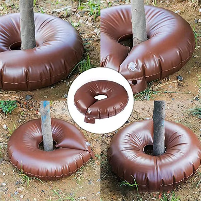 Baumbewässerungsring aus strapazierfähigem PVC als langsam freisetzender Tropfbewässerungsbeutel für Setzlinge im Garten in Grün und Braun - Bild 2