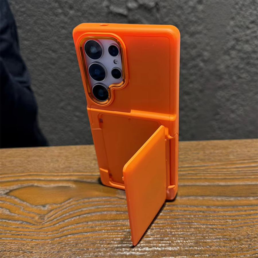 Luxuriöse Flip-Kartenhalter-Brieftasche Handyhülle für Samsung S22 Ultra 5G, S23, S24, S25, S26 Plus in Blau und Orange - Bild 1