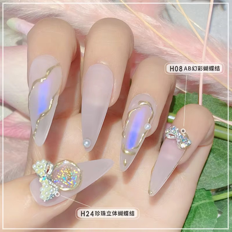 YYM Schleifen-Nagelcharms, silberne Zirkon-Schleifen, 10 Stück - Bild 2