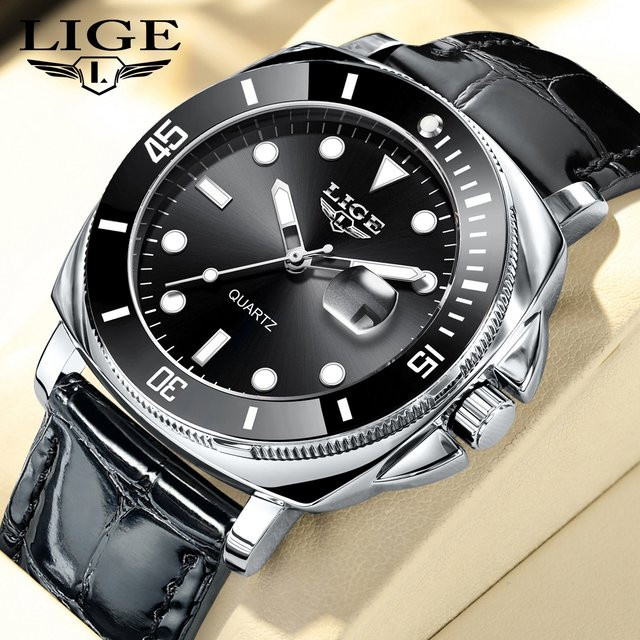 LIGE Armbanduhr Quarz, Leder, Grün, Herren - Bild 1