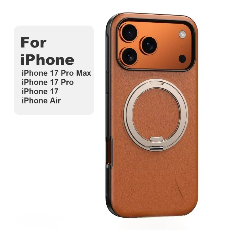 Magnetische iPhone 17 Pro Max Air Schutzhülle aus Leder und Aluminium-Legierung mit 360 Grad Rotation und Wireless Charging Unterstützung in Grau - Bild 2