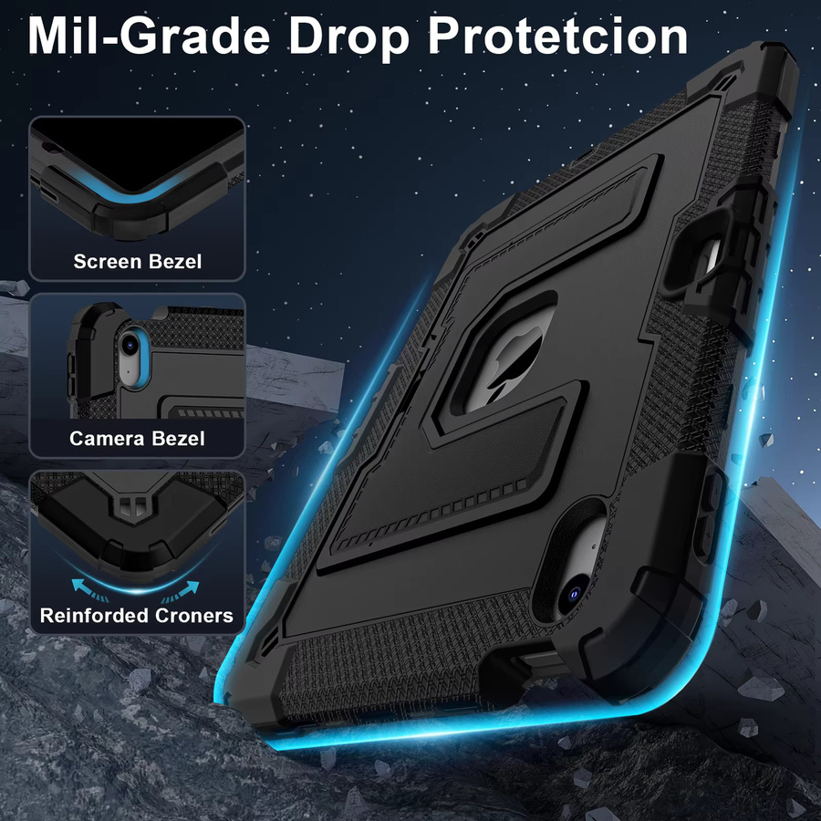 Robuste Hybrid-Schutzhülle für Apple iPad Air 11 und 13 (M4 2026), iPad 12. Generation, iPad Mini 6 und 7 mit Stifthalter und Ständer, Schwarz und Rot - Bild 4