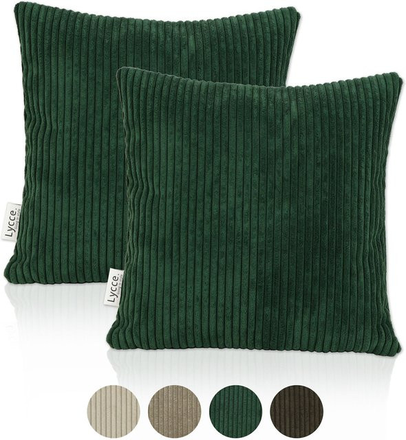 2er Set Lycce Kissenbezüge aus Cordstoff in Grün, B/B: 40 x 40 cm - Bild 1