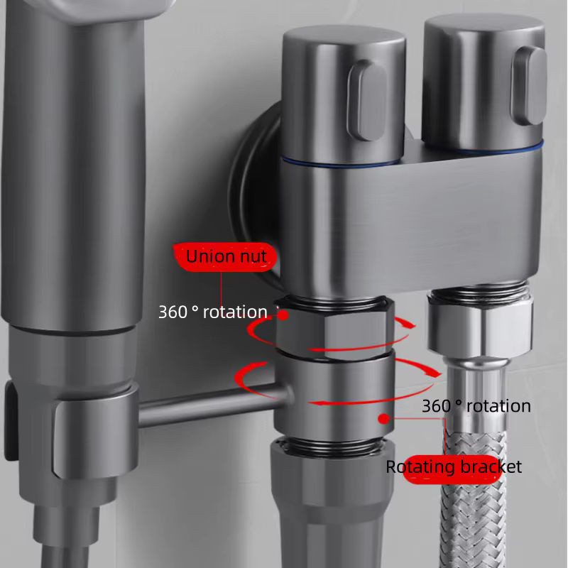 Handheld Bidet Sprayer Set für das WC mit Eckventil in Schwarz und Silber - Bild 4