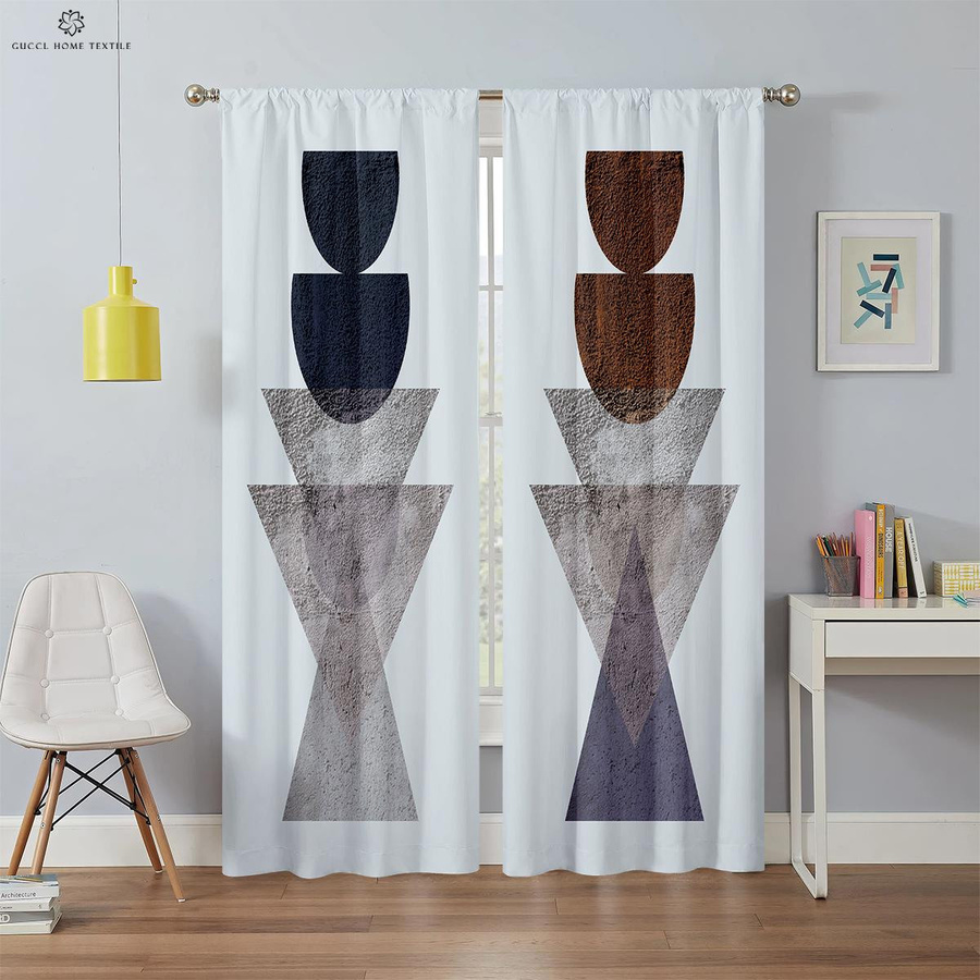 Yiran Furniture Vorhang Set mit geometrischem Druck, 2 Stück, halbtransparent, Mehrfarbig, B: 50 cm, H: 130 cm - Bild 1