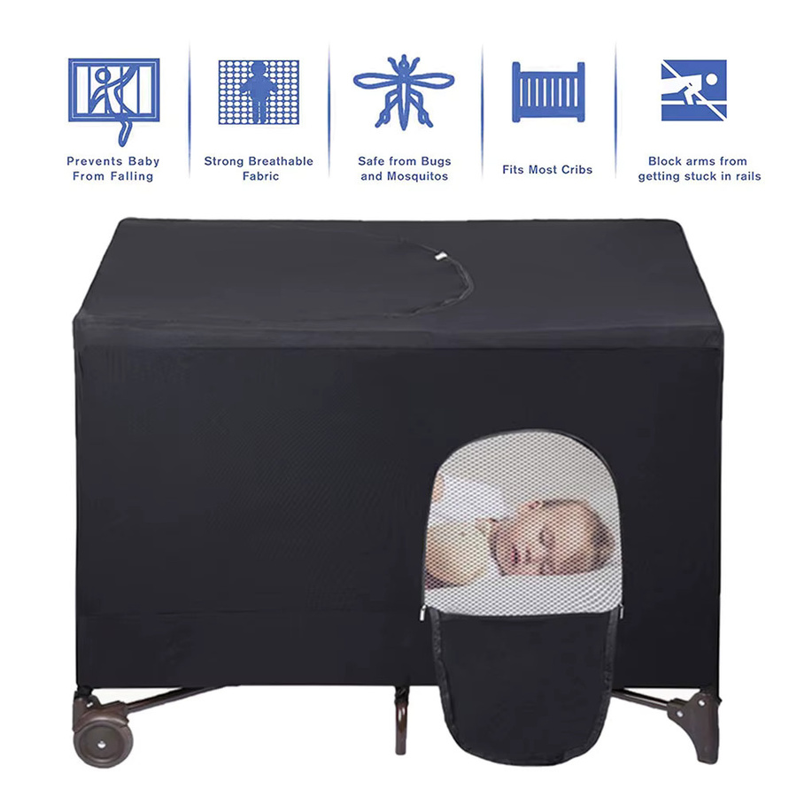 Willstar Kinderbett-Überdachungshülle in Schwarz, dehnbare und atmungsaktive Verdunkelungshülle für das Babybett als tragbarer Sonnenschutz und Reise-Schlafbett-Zelt - Bild 6