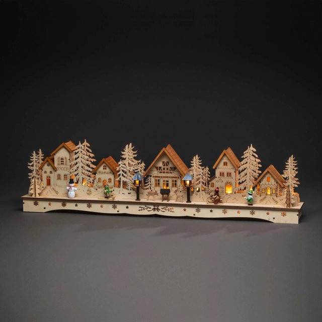 Konstsmide LED-Silhouette Dorf aus Holz in Natur mit 18 warmweißen LEDs für deine Weihnachtsdekoration - Bild 1