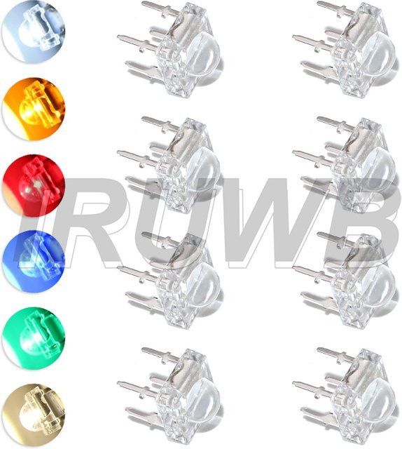 10 Stück F5 Piranha LED Dioden 4-polig in Weiß, Rot und Grün, transparent, 5 mm - Bild 1