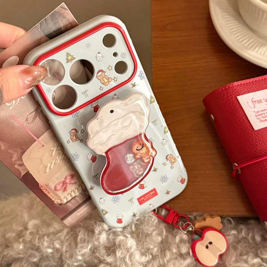 MUQGEW Handyhülle mit Cartoon-Weihnachtssocke und Treibsand-Shake-Effekt für iPhone 12 bis iPhone 17 Pro Max, stoßfeste weiche Abdeckung in Multicolour mit Anhänger - Bild 3